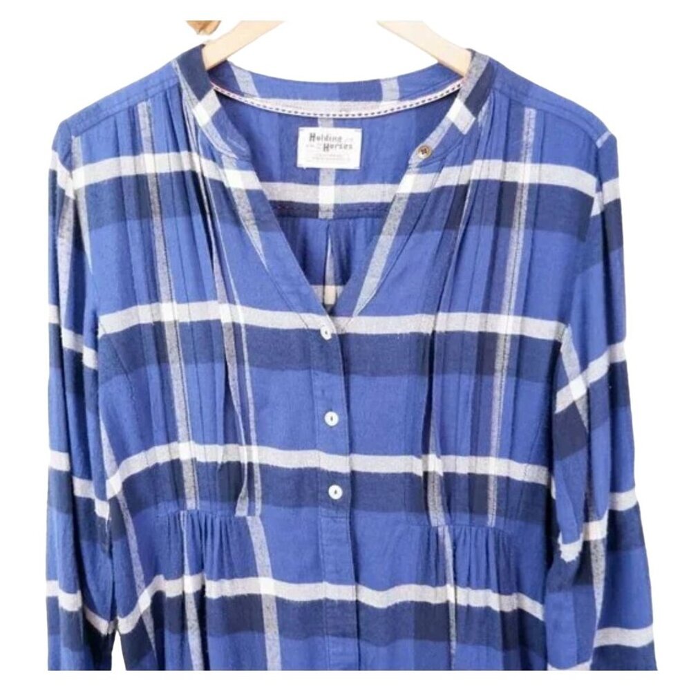 Anthropologie Holding Horses Blue Plaid Flannel Womens Shacket Top Women's Size - Picture 10 of 11